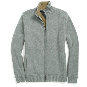 Tommy Hilfiger Men's Full Zip Sherpa Lined Sweater in Gray